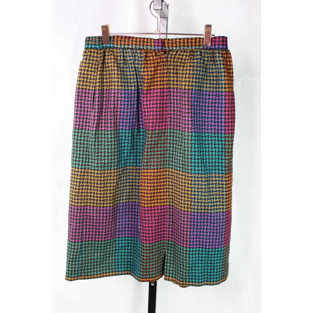 Vintage Richard Evans 100% Wool Skirt Colorful Haundstooth Check Academia Sz 10 - Picture 4 of 12